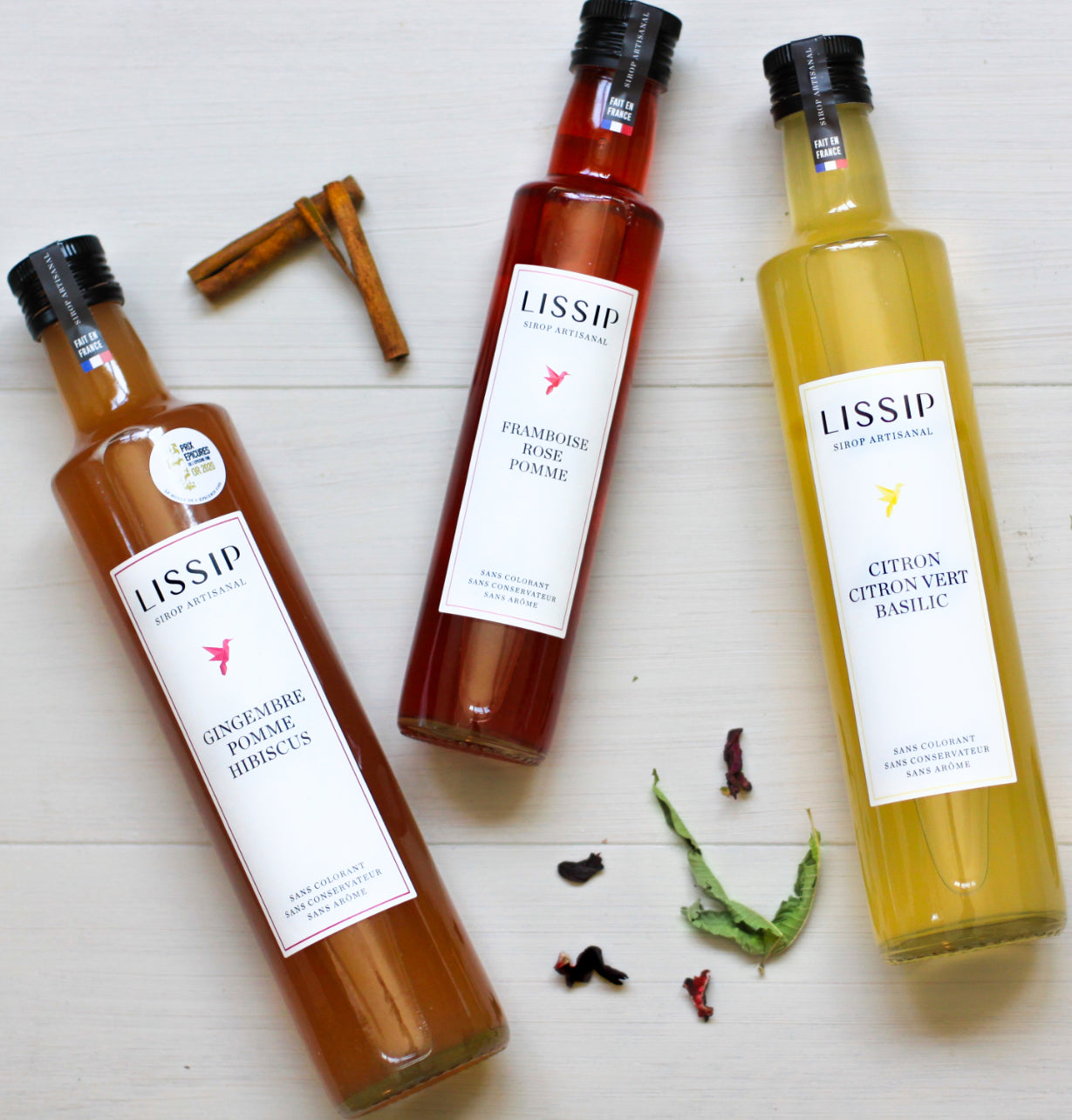 Trois sirops Lissip, une marque de sirop 100% naturel