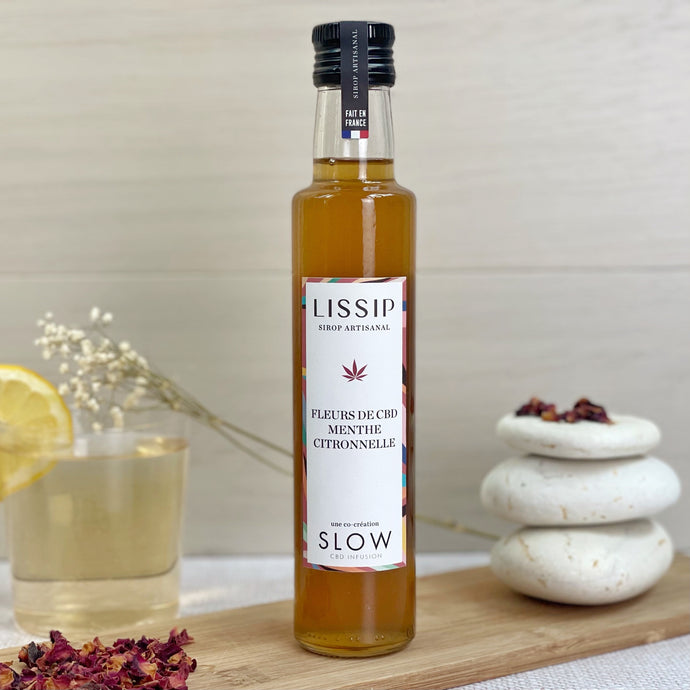 sirop artisanal lissip à la fleur de cbd menthe citronnelle