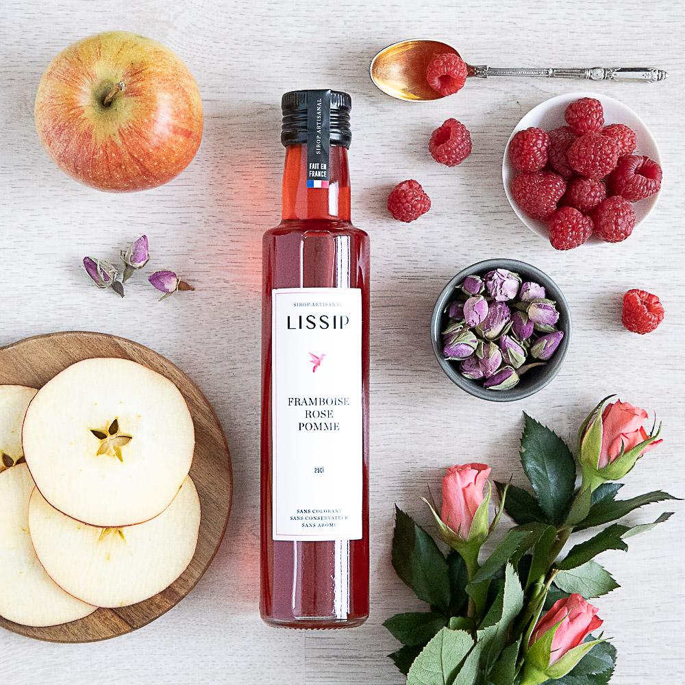 Sirops artisanal Lissip Framboise Rose Pomme : sans additifs, sans conservateurs, sans colorants